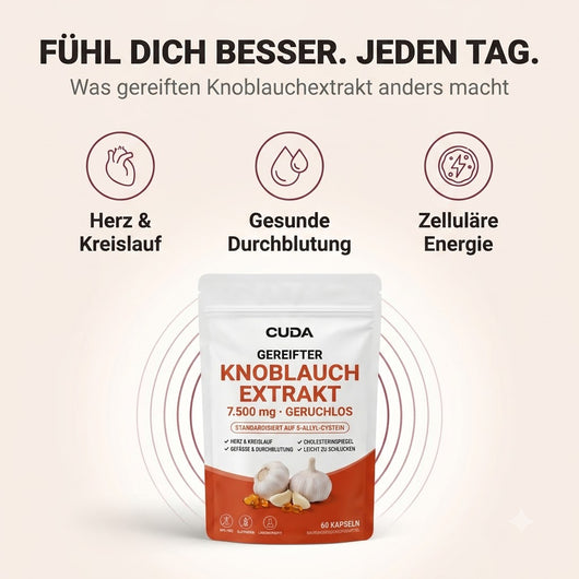 7500mg Gereifter Geruchloser Knoblauchextrakt (Weichkapseln) – Zur Unterstützung der kardiovaskulären Vitalität